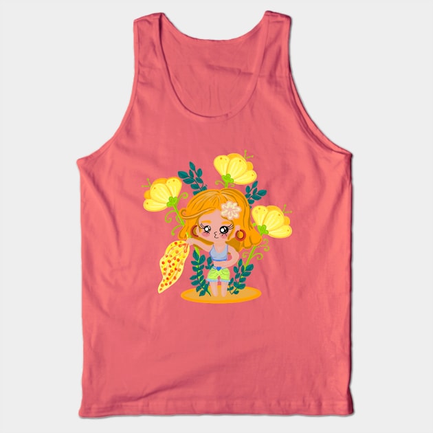 Cute girly cartoon Face girl Tank Top by Floflo art